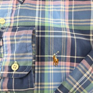 Ralph Lauren Classic Fit Mens Large Pink Blue Plaid Flesh Pony Button Down LS